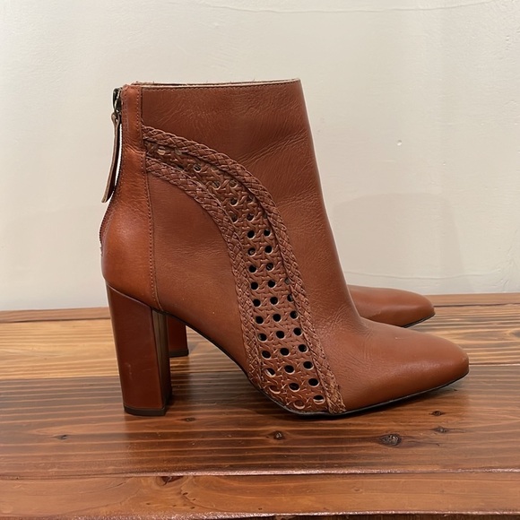 Matisse Tan Braided Cutout Leather Ankle Boot Heel Size 6.5 - Picture 6 of 16